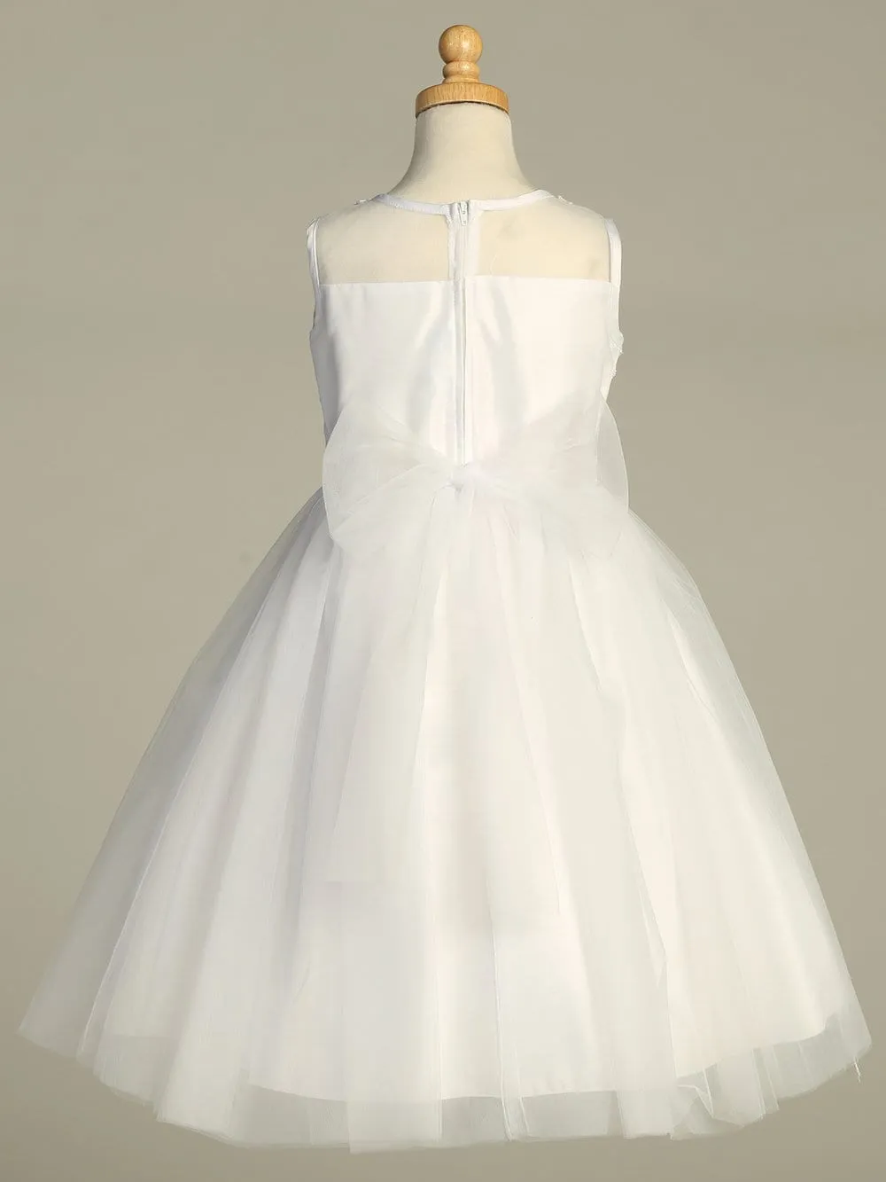 Girls White First Communion Dress w/ Corded Tulle & Sequins (204)