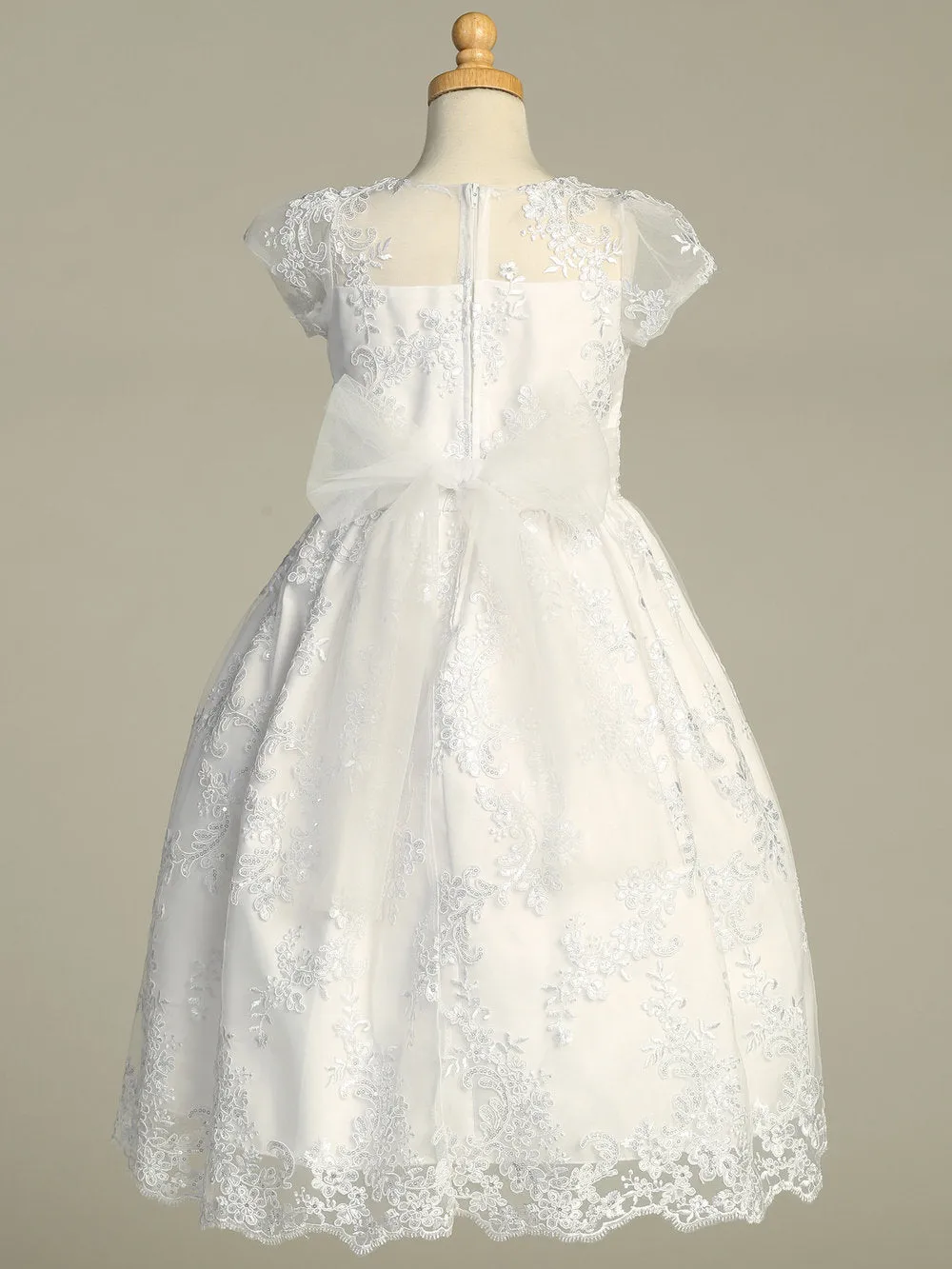 Girls White First Communion Dress w/ Embroidered Tulle & Sequins (202)