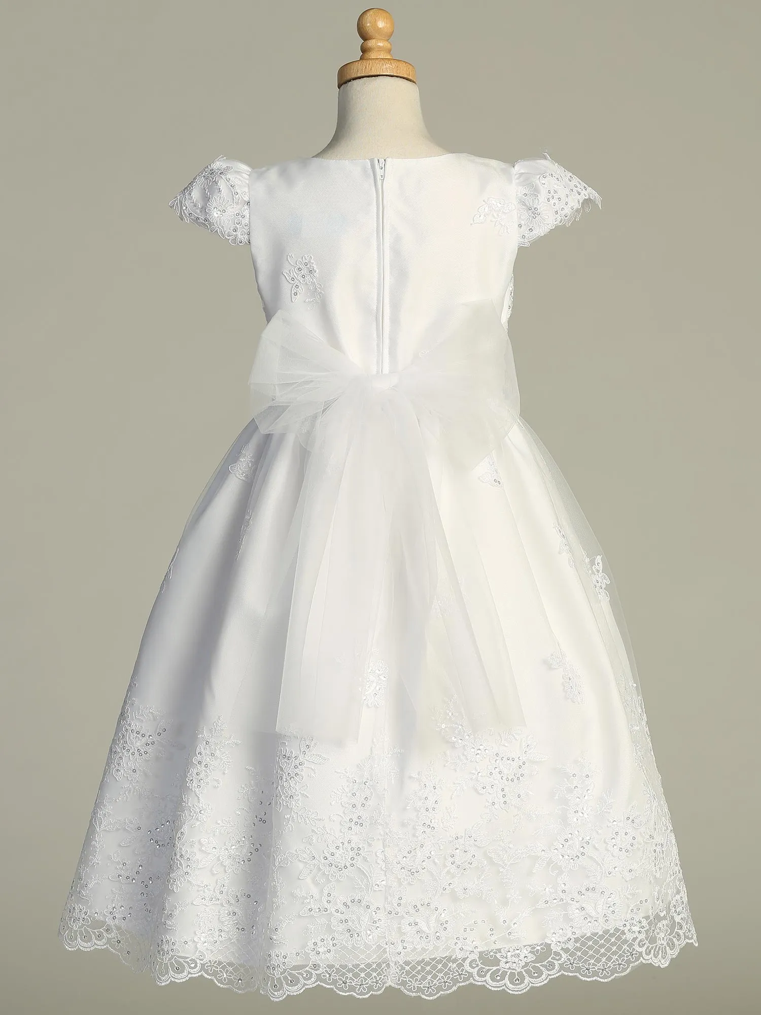 Girls White First Communion Dress w/ Embroidered Tulle & Sequins (209)