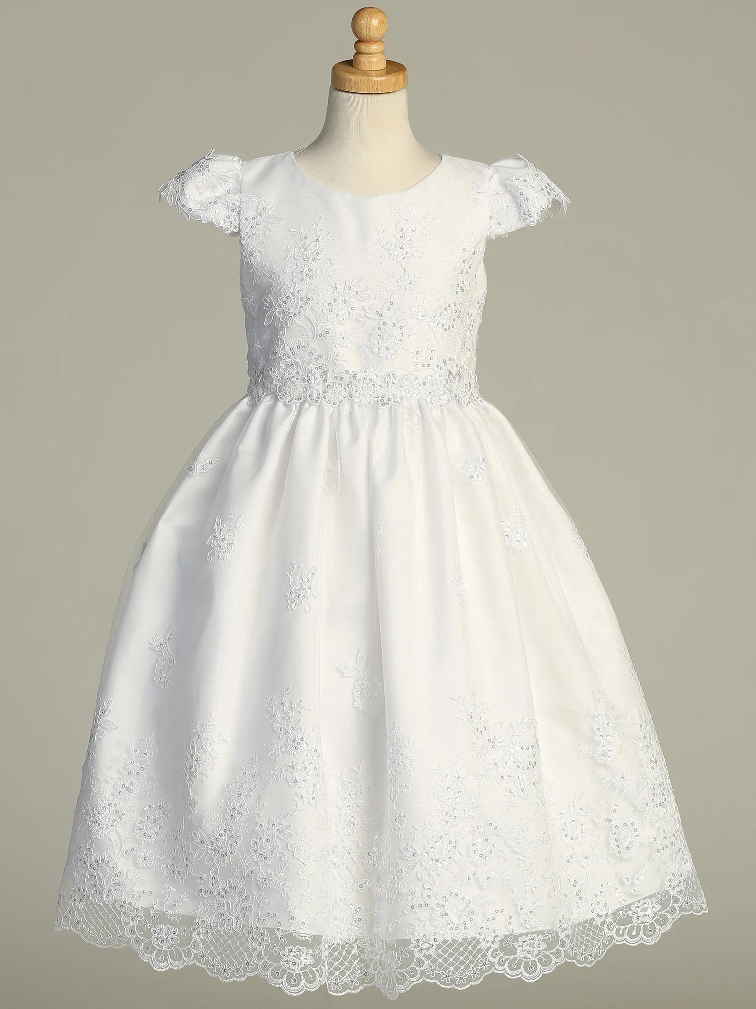 Girls White First Communion Dress w/ Embroidered Tulle & Sequins (209)