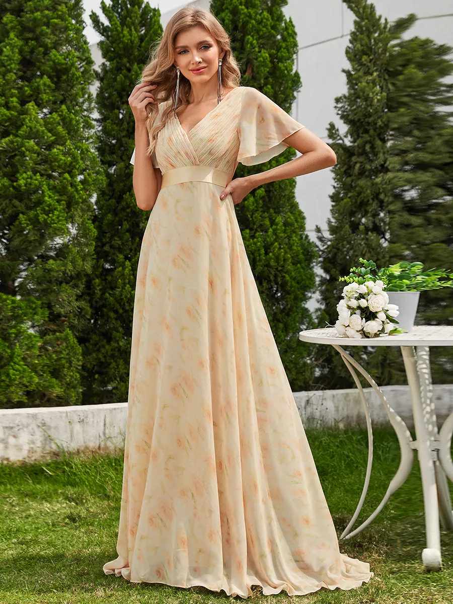 Glamorous Double V-Neck Ruffles Padded Wholesale Chiffon Evening Dresses