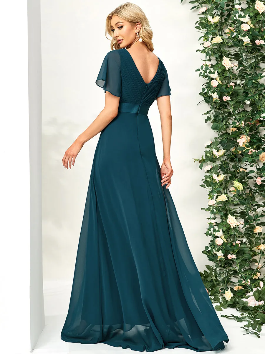 Glamorous Double V-Neck Ruffles Padded Wholesale Chiffon Evening Dresses