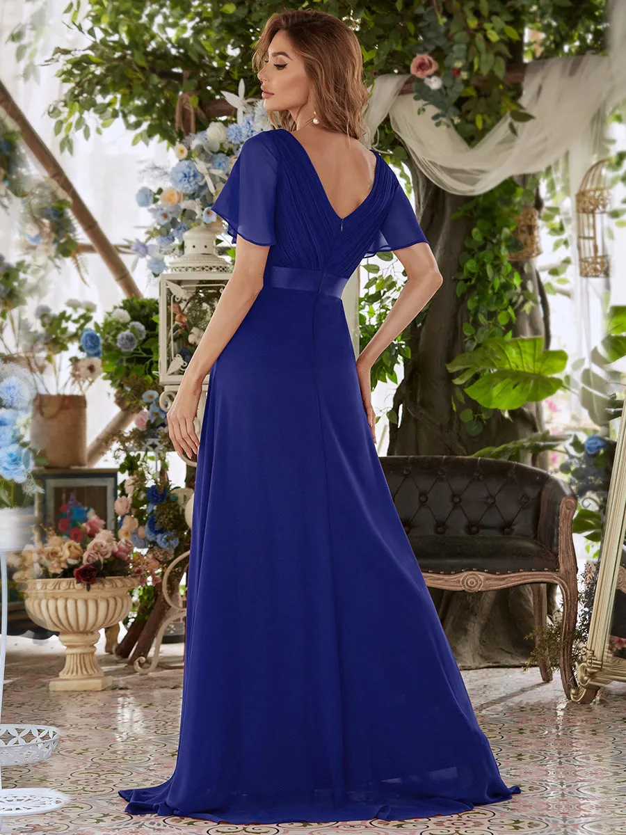 Glamorous Double V-Neck Ruffles Padded Wholesale Chiffon Evening Dresses