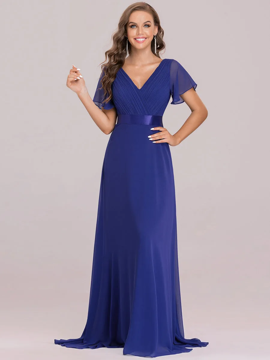 Glamorous Double V-Neck Ruffles Padded Wholesale Chiffon Evening Dresses