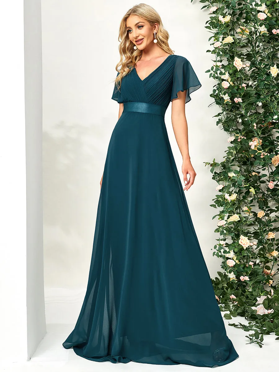 Glamorous Double V-Neck Ruffles Padded Wholesale Chiffon Evening Dresses