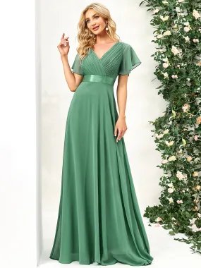 Glamorous Double V-Neck Ruffles Padded Wholesale Evening Dresses