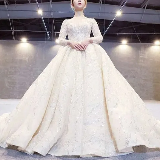 Golden Aura Train Wedding Gown