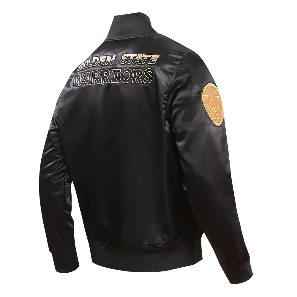 GOLDEN STATE WARRIORS GOLD LOGO SATIN JACKET (BLACK)