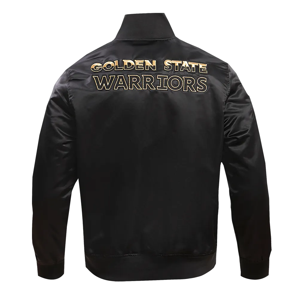 GOLDEN STATE WARRIORS GOLD LOGO SATIN JACKET (BLACK)