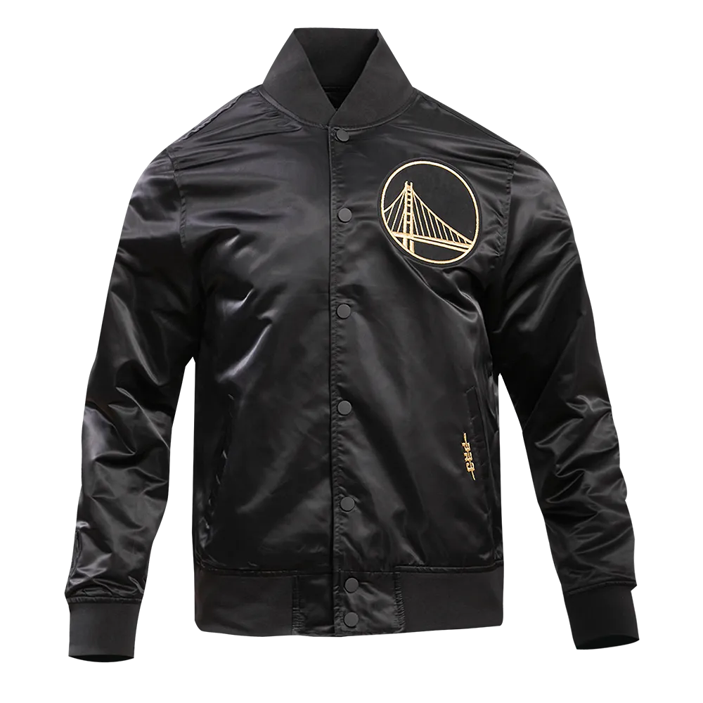 GOLDEN STATE WARRIORS GOLD LOGO SATIN JACKET (BLACK)