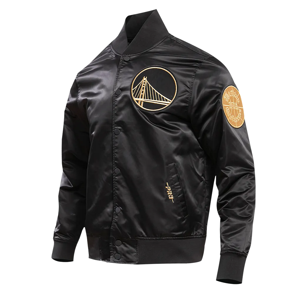 GOLDEN STATE WARRIORS GOLD LOGO SATIN JACKET (BLACK)