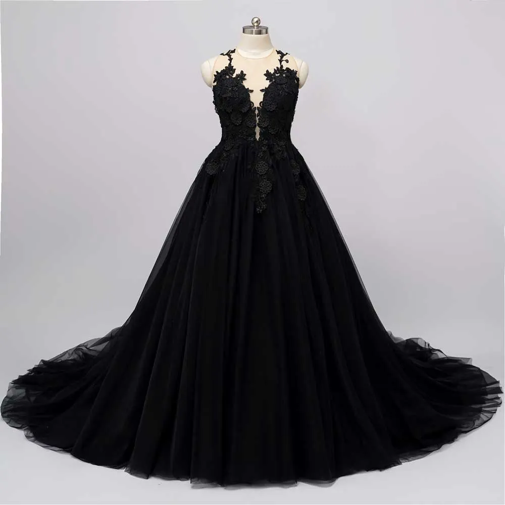 Gothic Black Lace Wedding Dress with Ball Gown Skirt | CIRCE