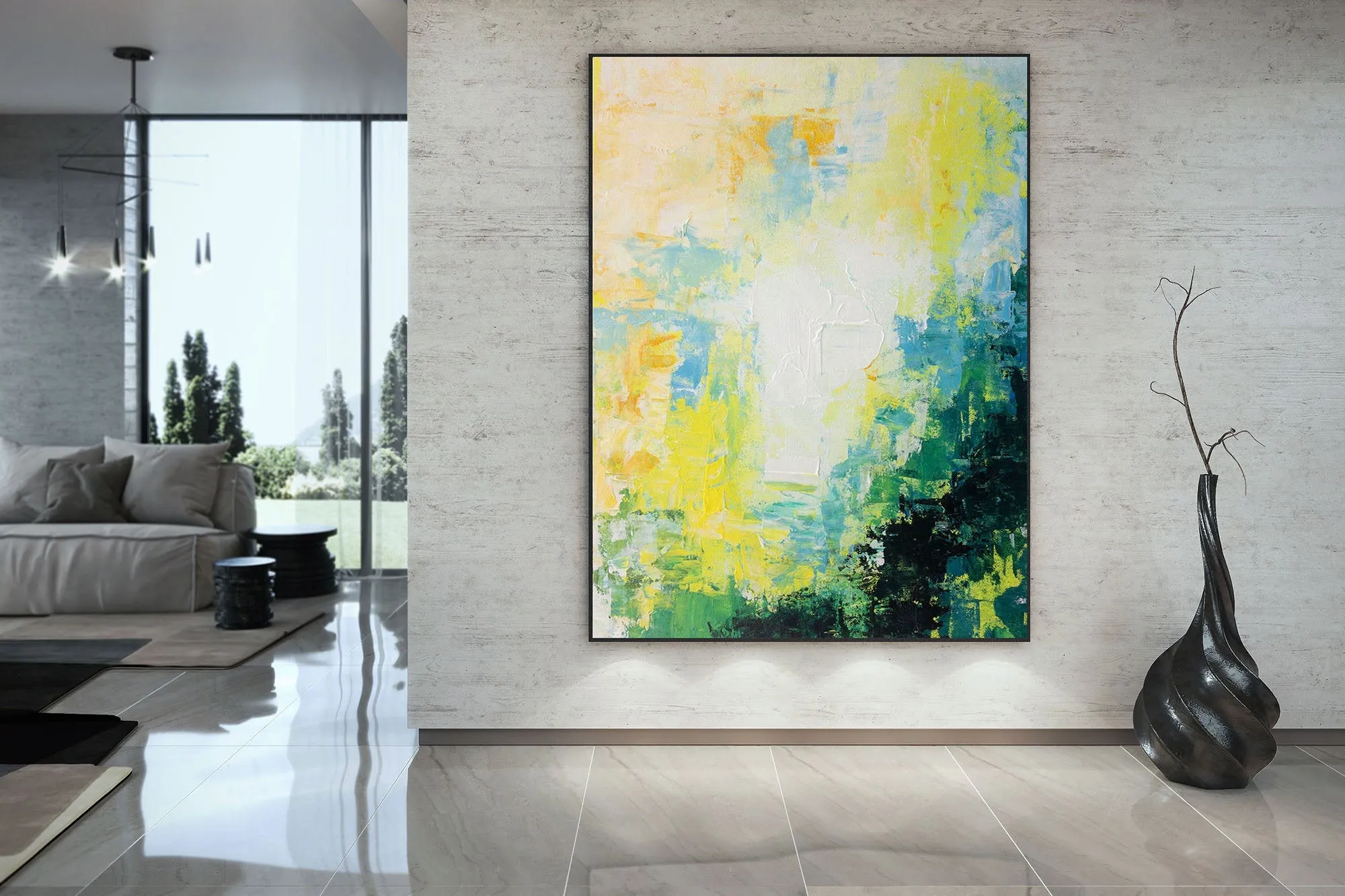 Green Yellow White Abstract Wall Art Bright Painting Art Qp018