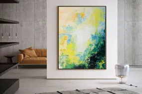 Green Yellow White Abstract Wall Art Bright Painting Art Qp018