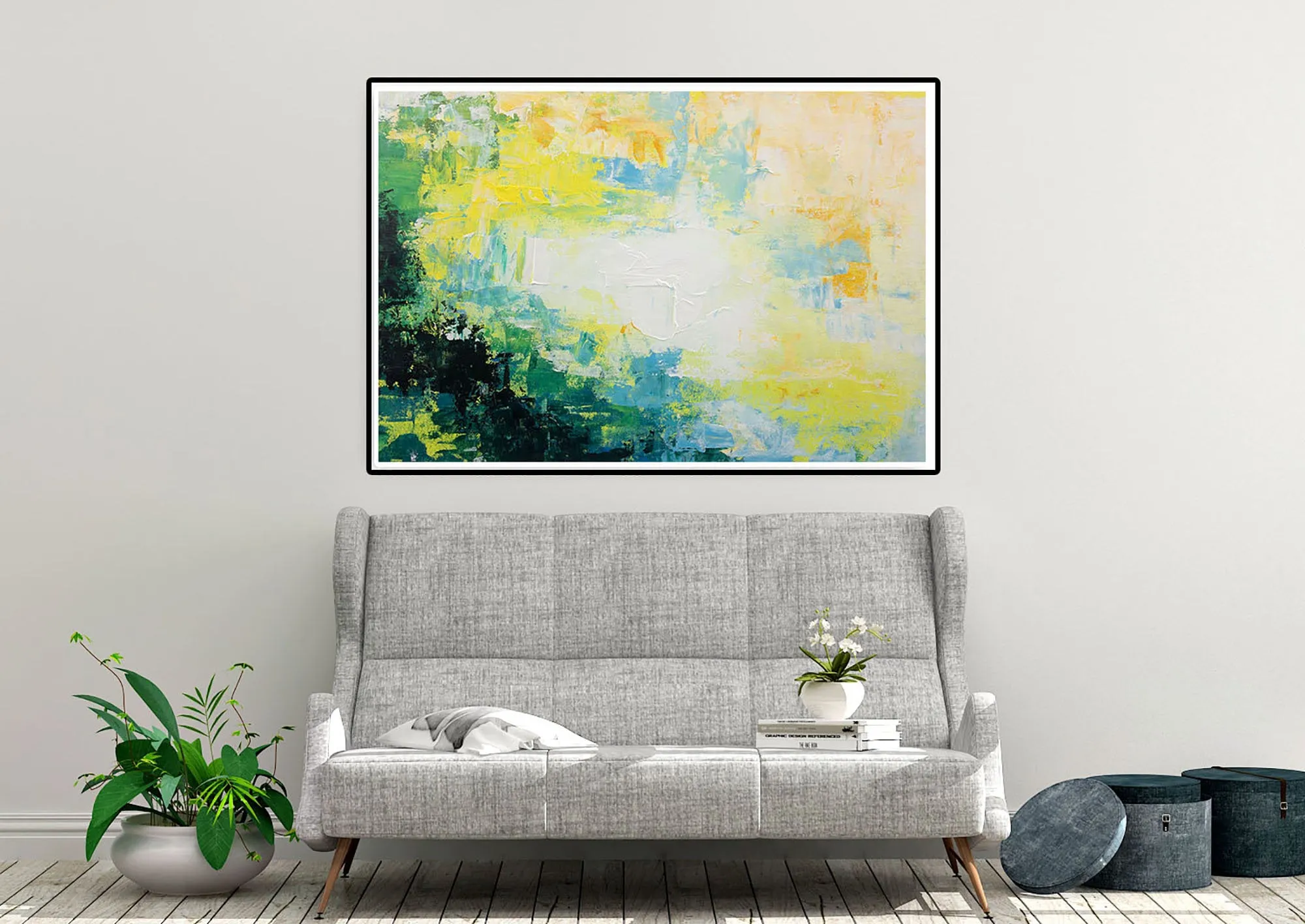 Green Yellow White Abstract Wall Art Bright Painting Art Qp018