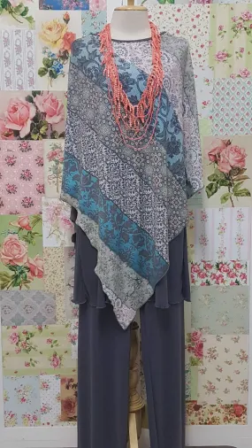 Grey Printed Poncho RS035