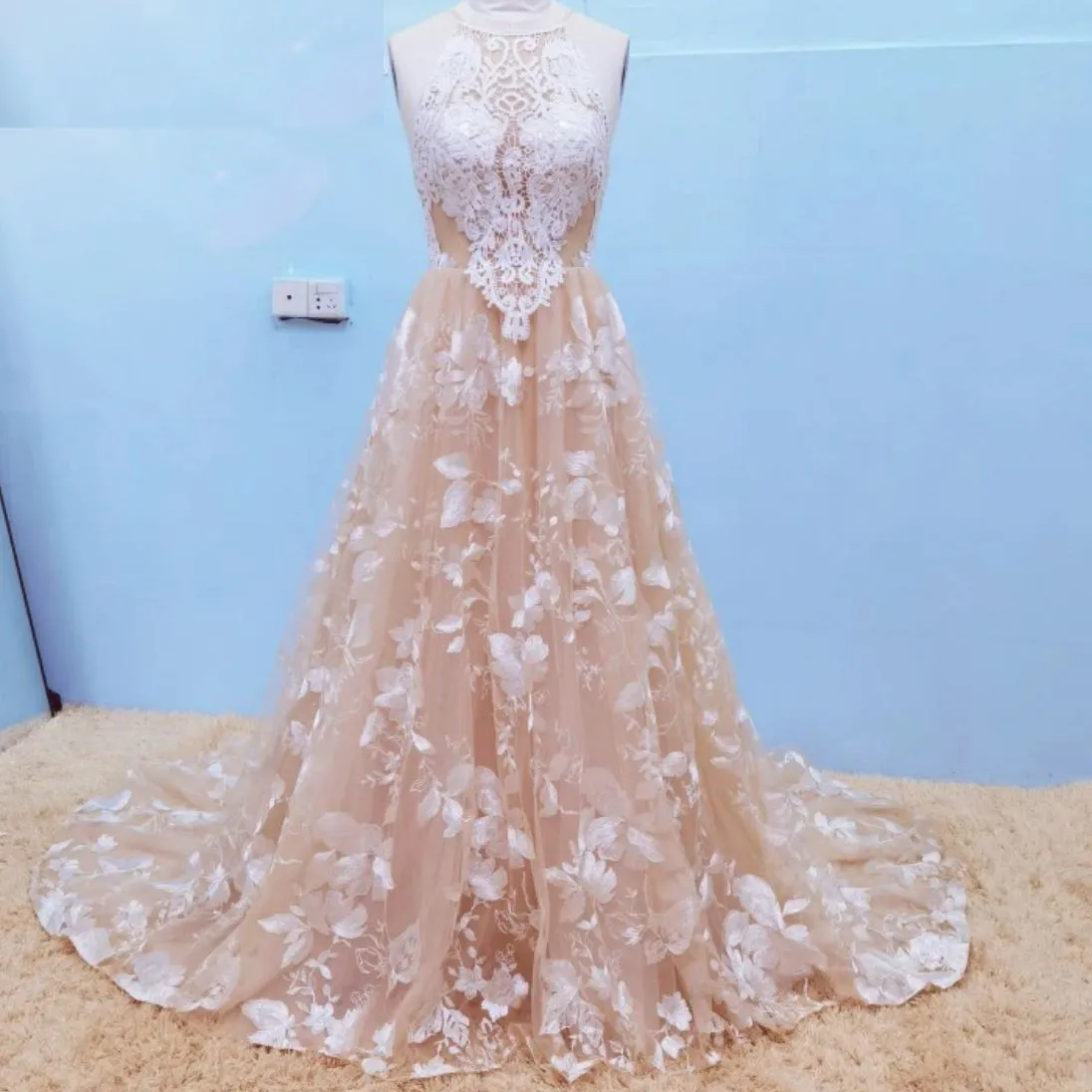 Halter Boho Fantasy Bridal Dress