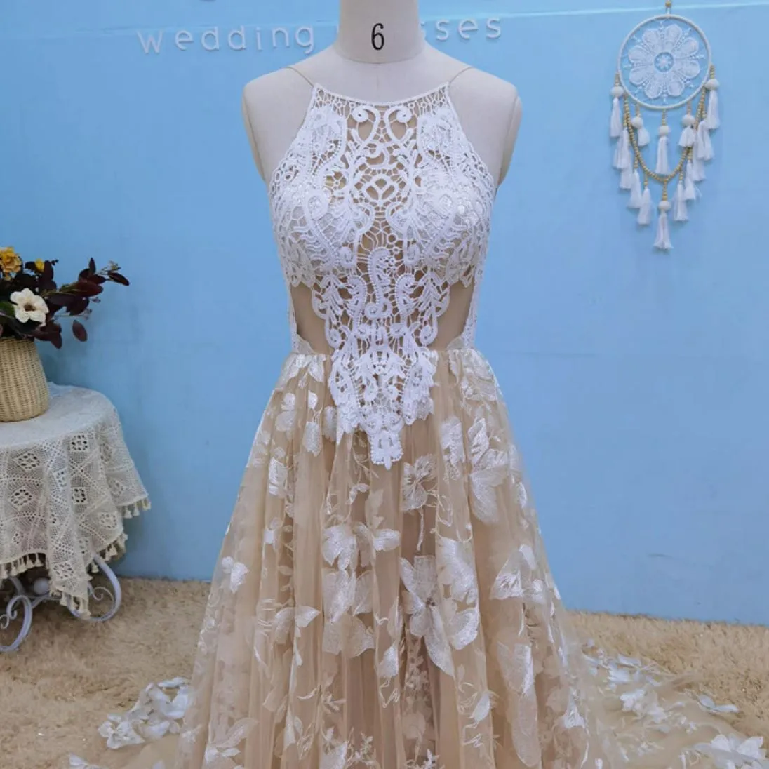 Halter Boho Fantasy Bridal Dress