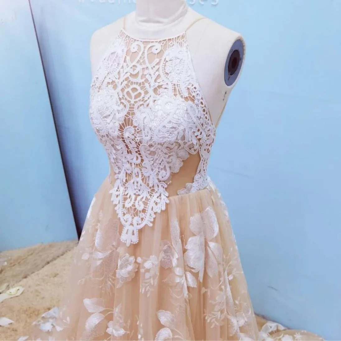 Halter Boho Fantasy Bridal Dress