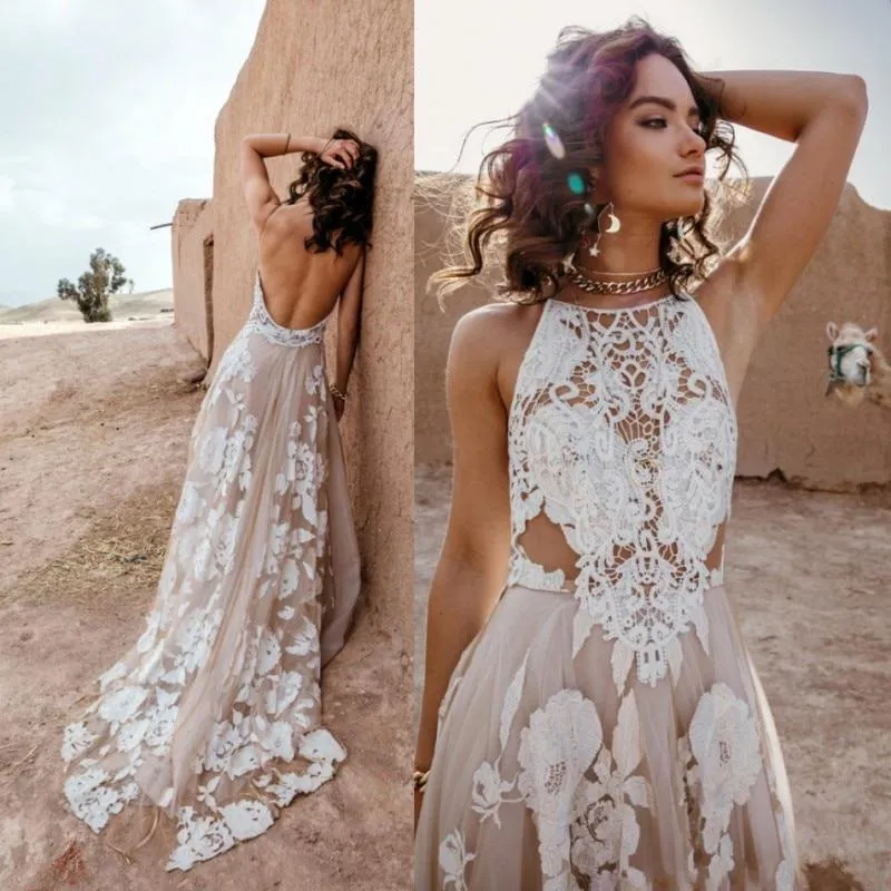 Halter Boho Fantasy Bridal Dress