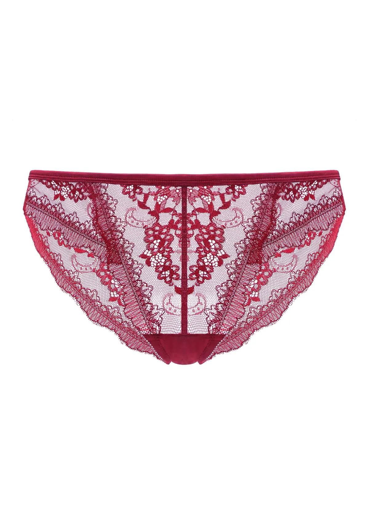 HSIA Floral Bridal Lace Back Burgundy Bikini Underwear