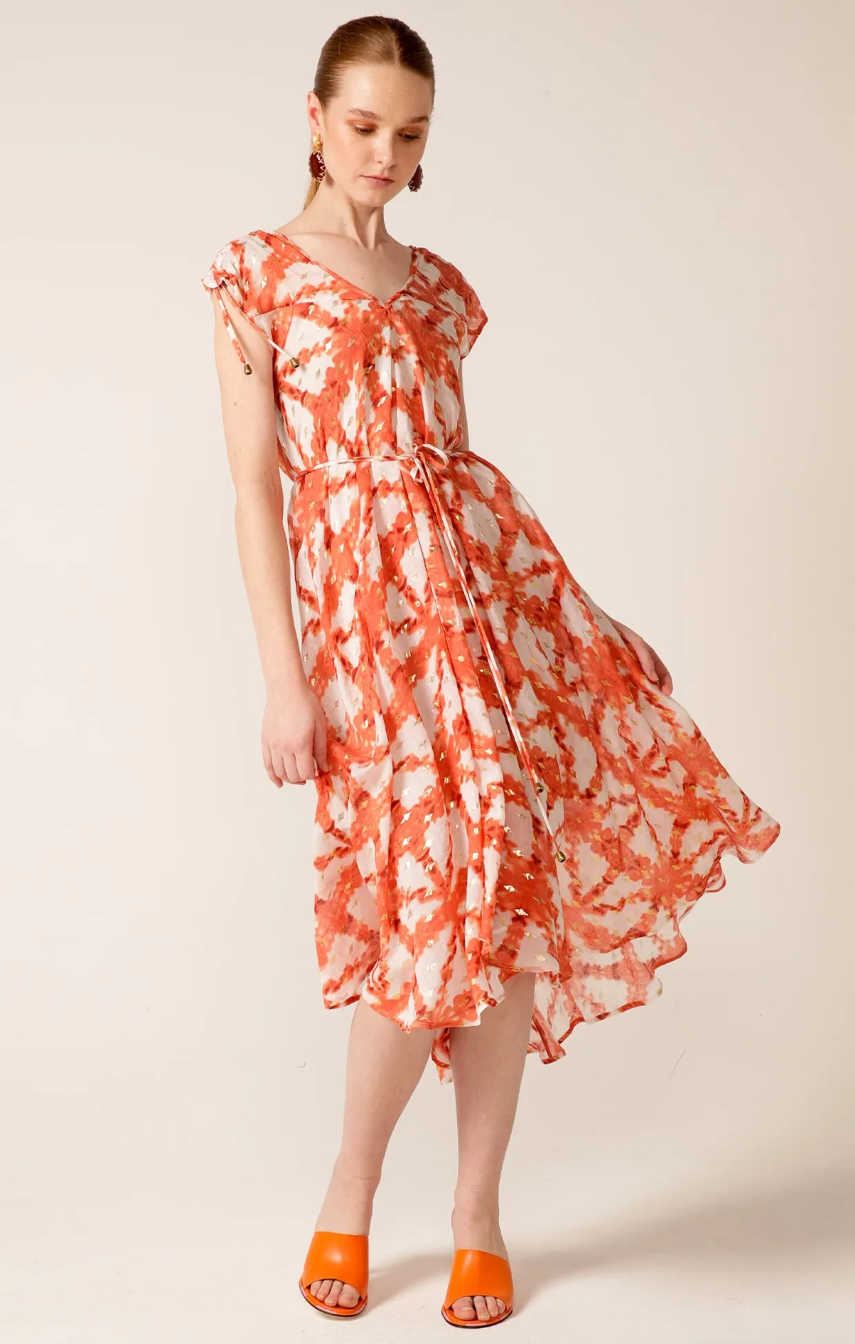 Jamica Iced Tea Dress Tangerine & White