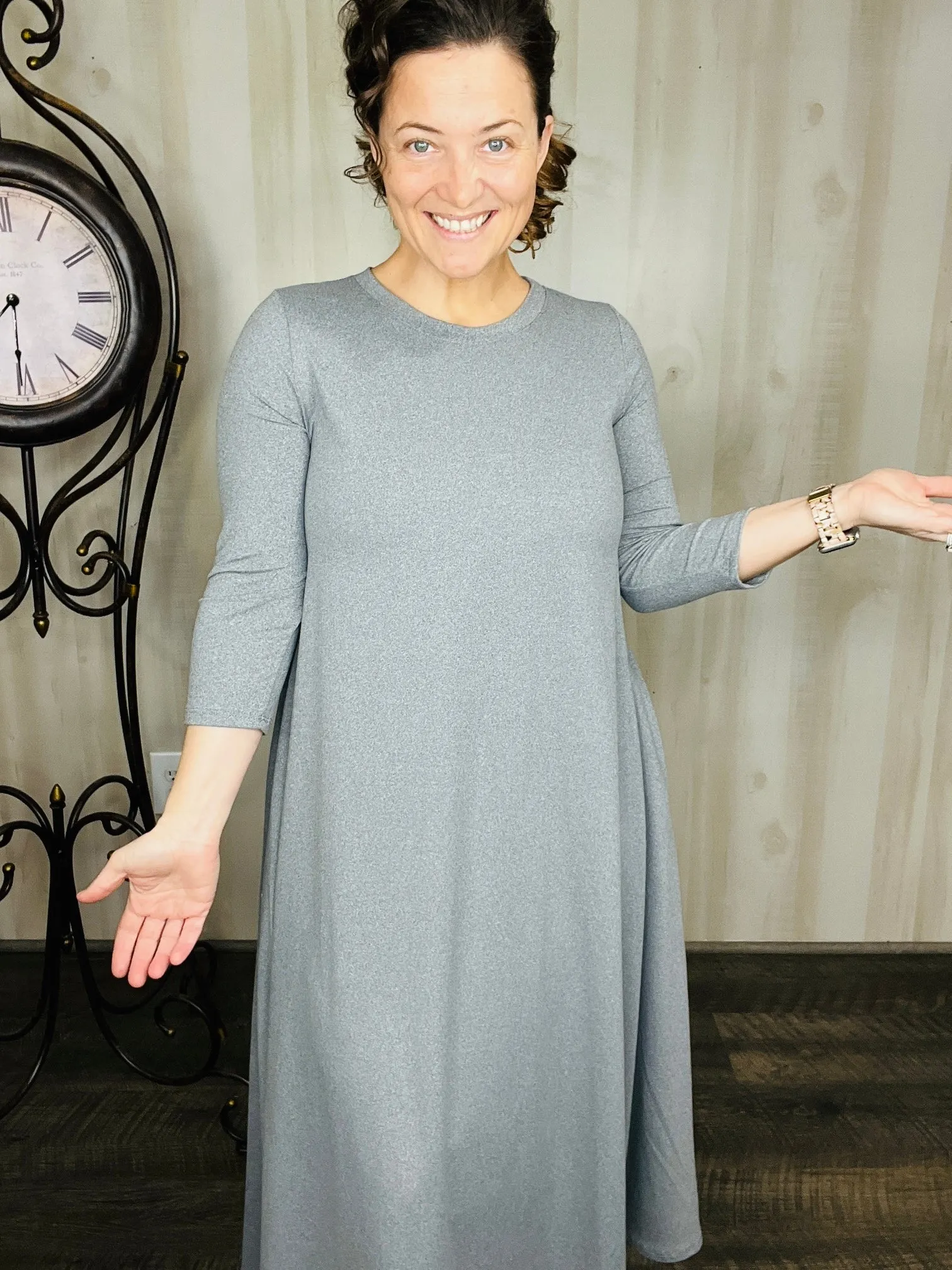 Jillian Flowy Hanky Dress- Charcoal