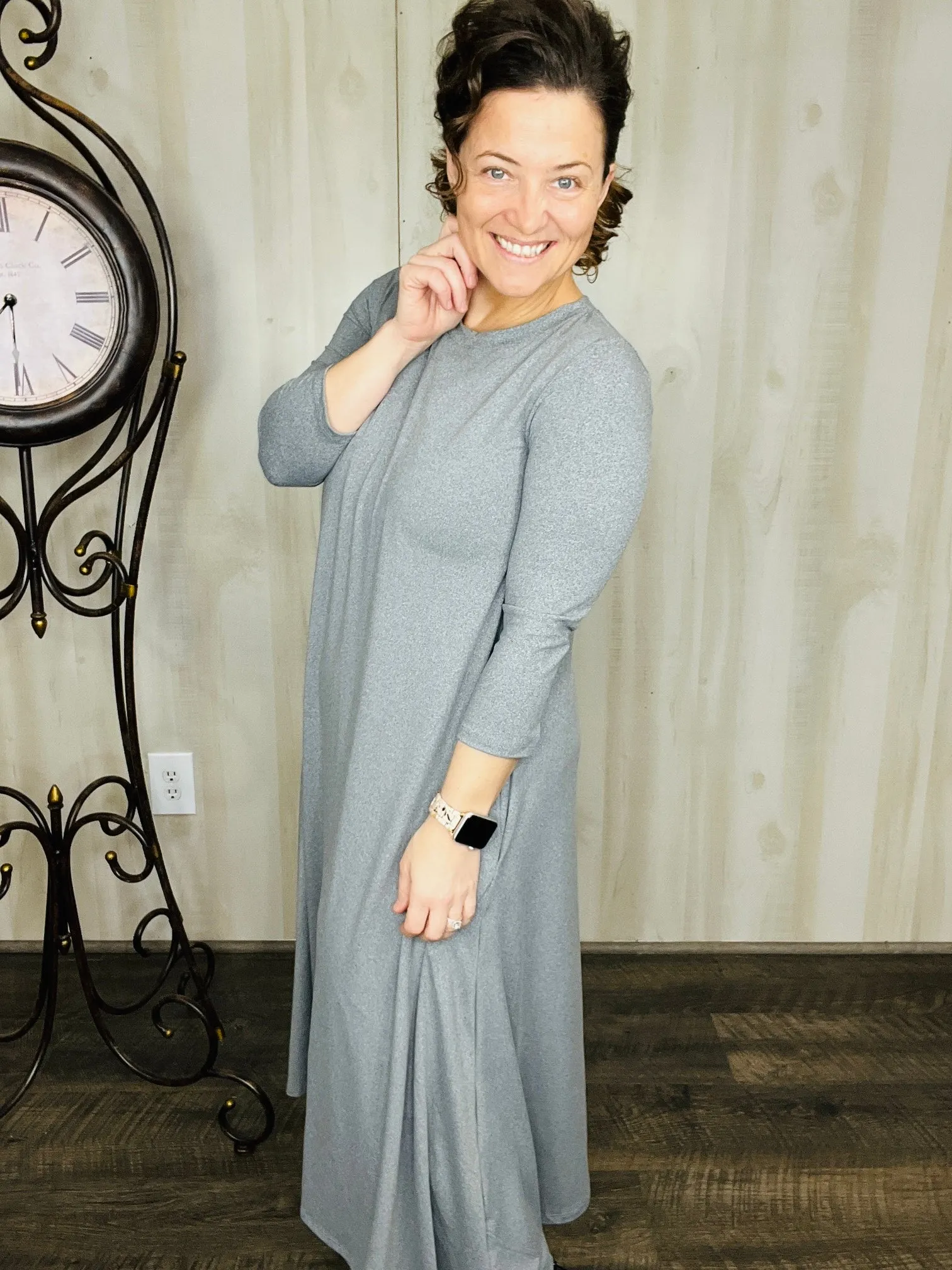 Jillian Flowy Hanky Dress- Charcoal