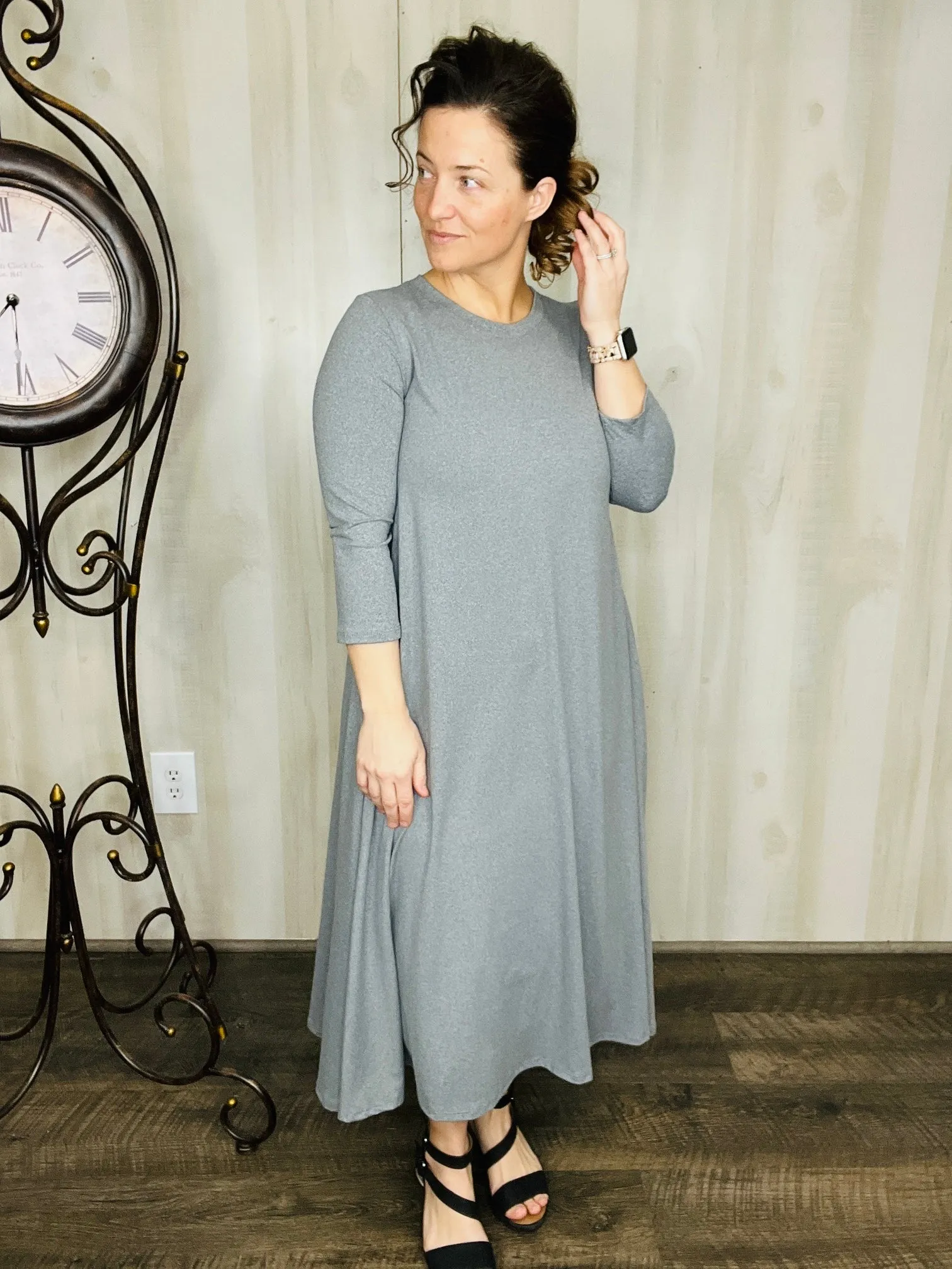 Jillian Flowy Hanky Dress- Charcoal