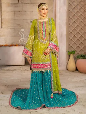 Karma Collection Green & Turquoise Chiffon Sharara Suit (F-425)