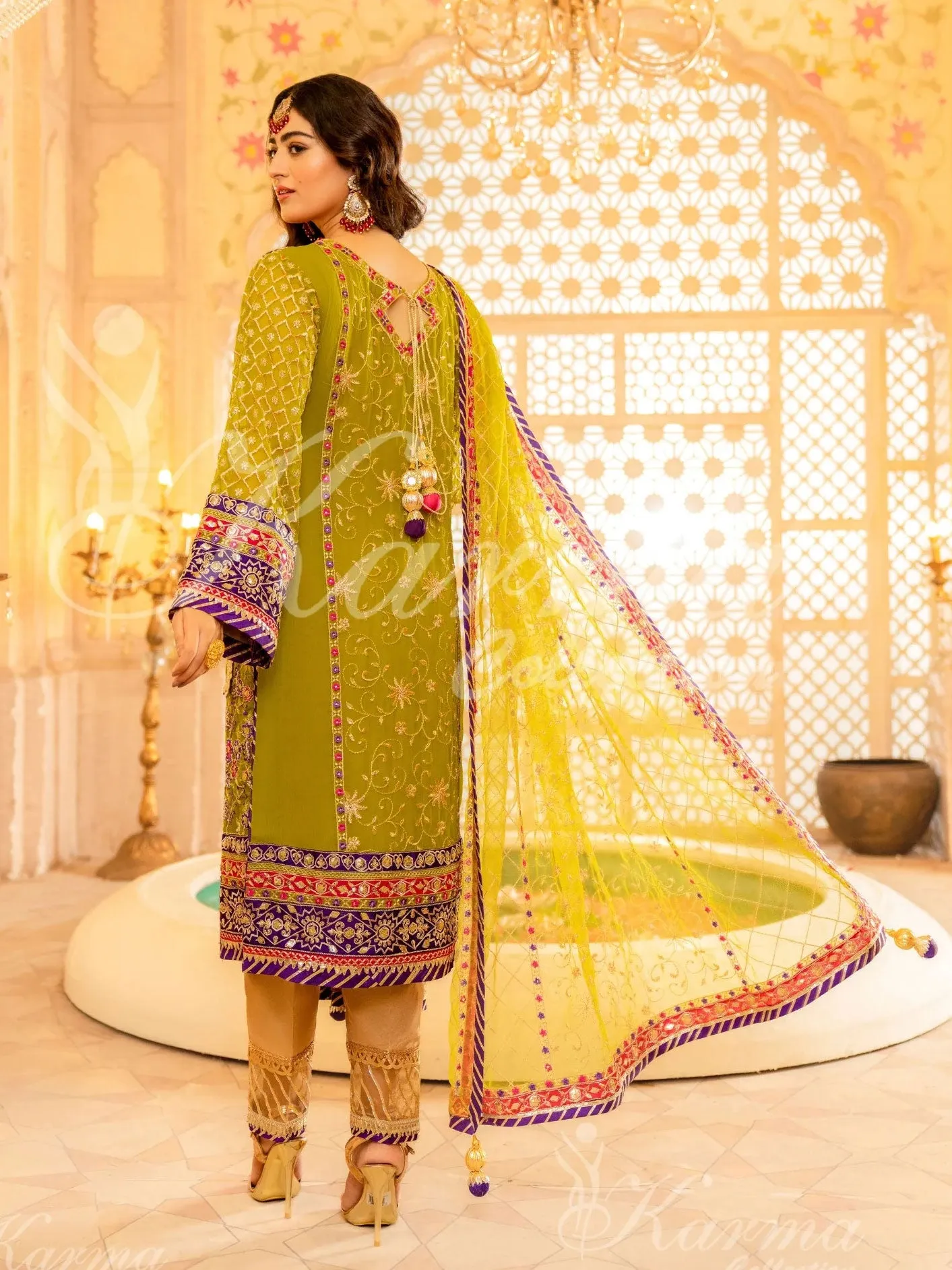 Karma Collection Green Chiffon Suit (KC-414)