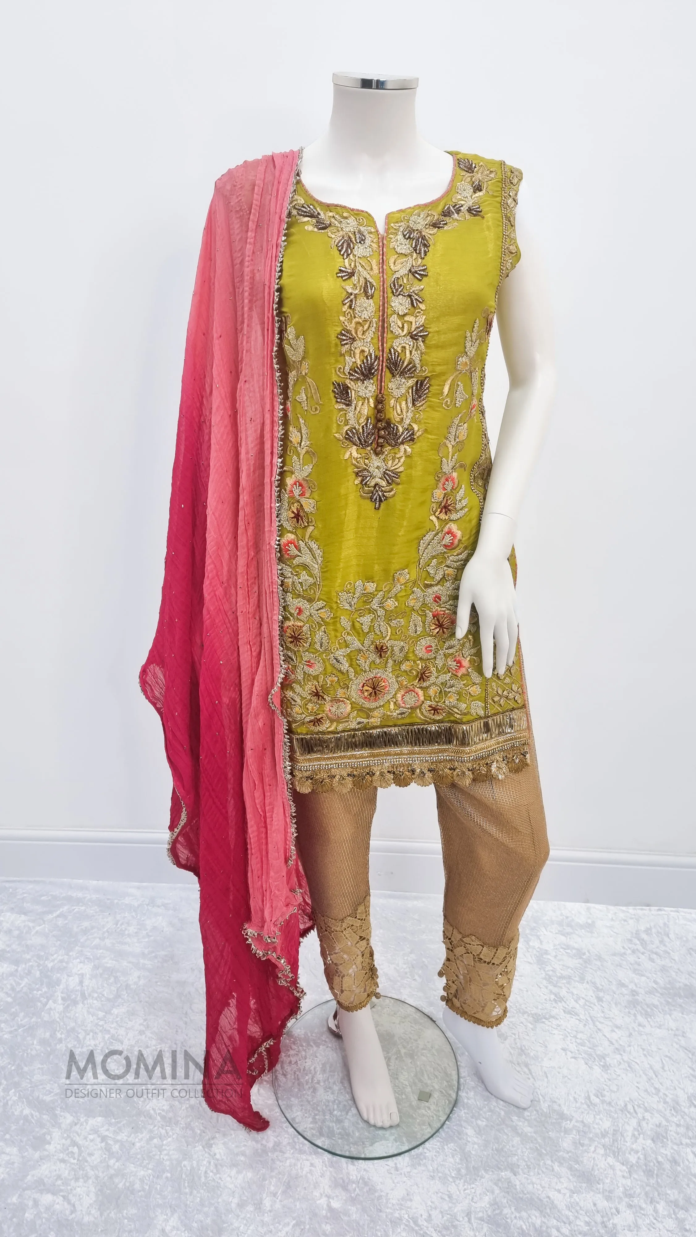 Khuda Baksh Mehndi Resham Masoori 3-Piece Suit