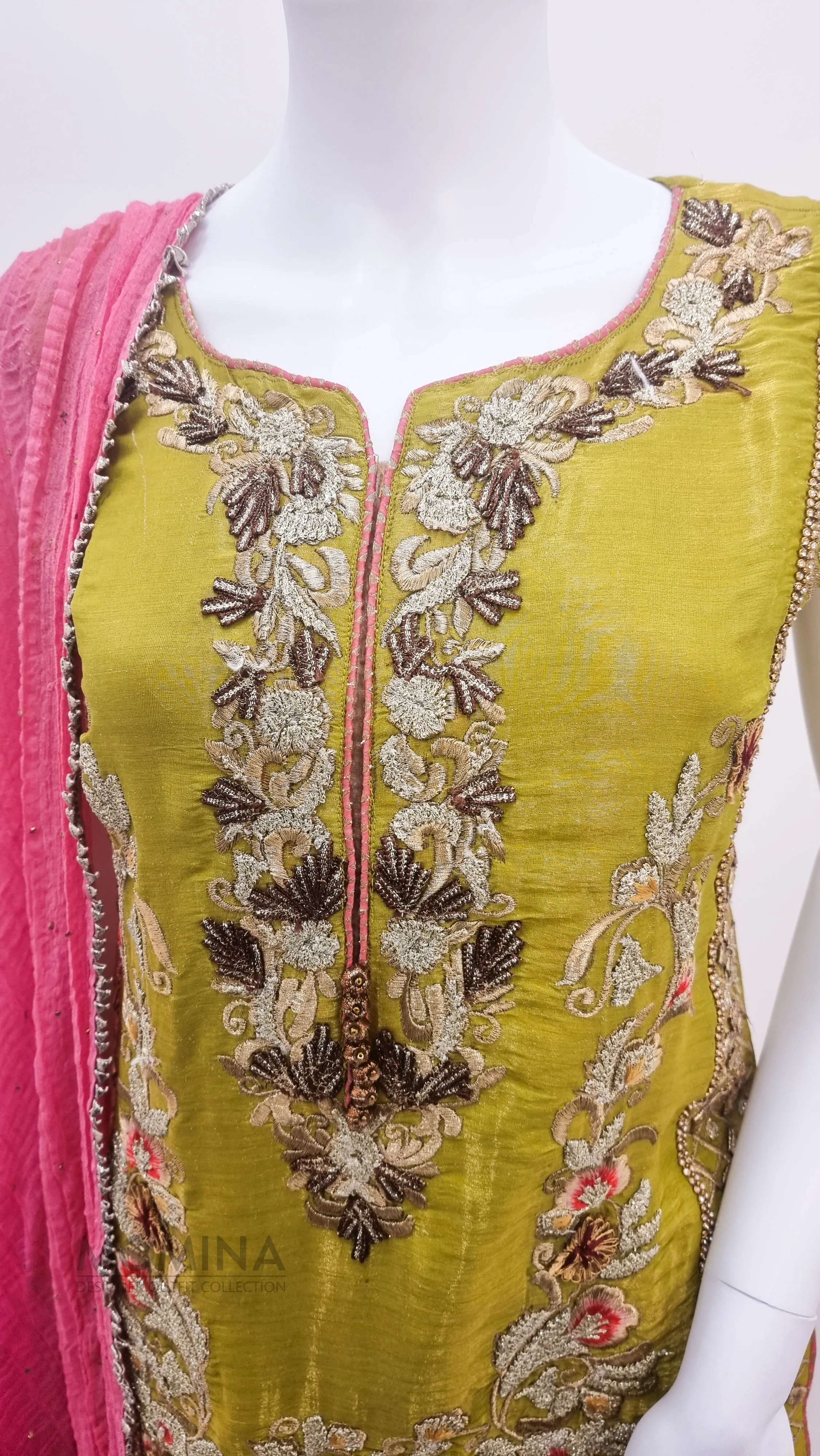 Khuda Baksh Mehndi Resham Masoori 3-Piece Suit