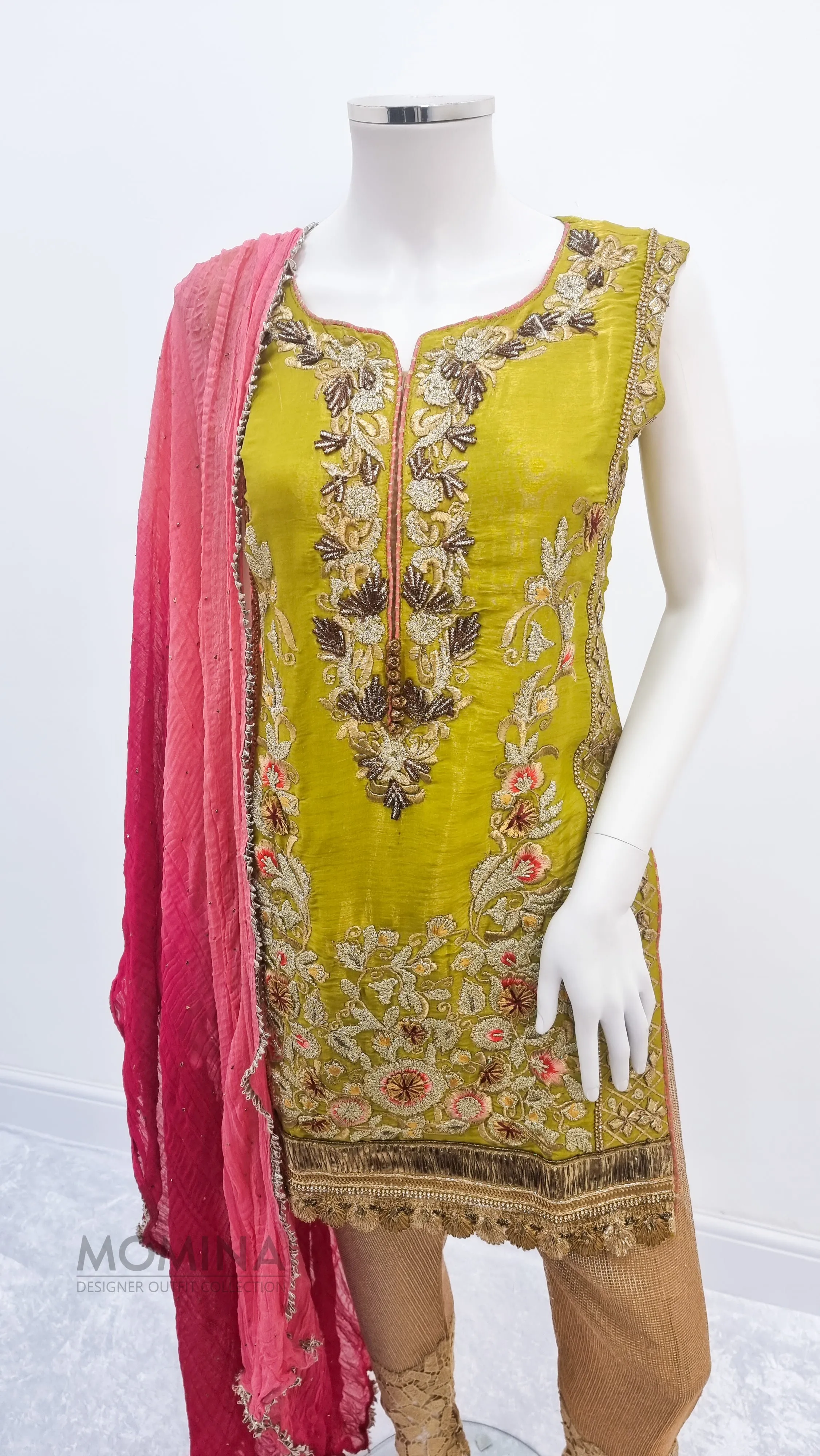 Khuda Baksh Mehndi Resham Masoori 3-Piece Suit