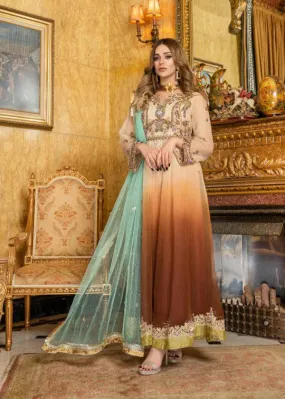 Khuda Baksh Organza and Masoori Net Cream Shaded 3-Piece Suit