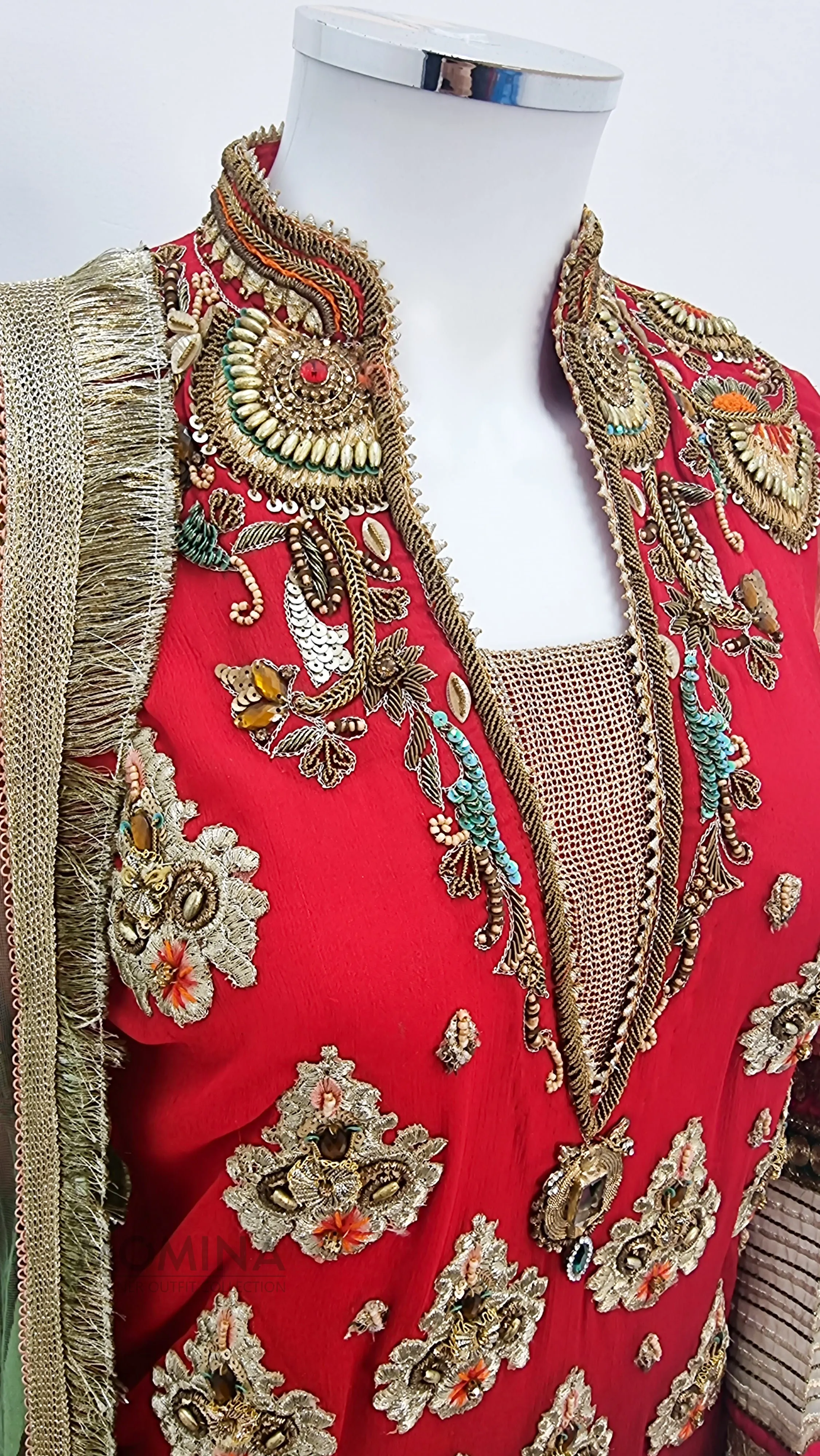 Khuda Baksh Red Chiffon Embroidered Palazzo 3-Piece Suit