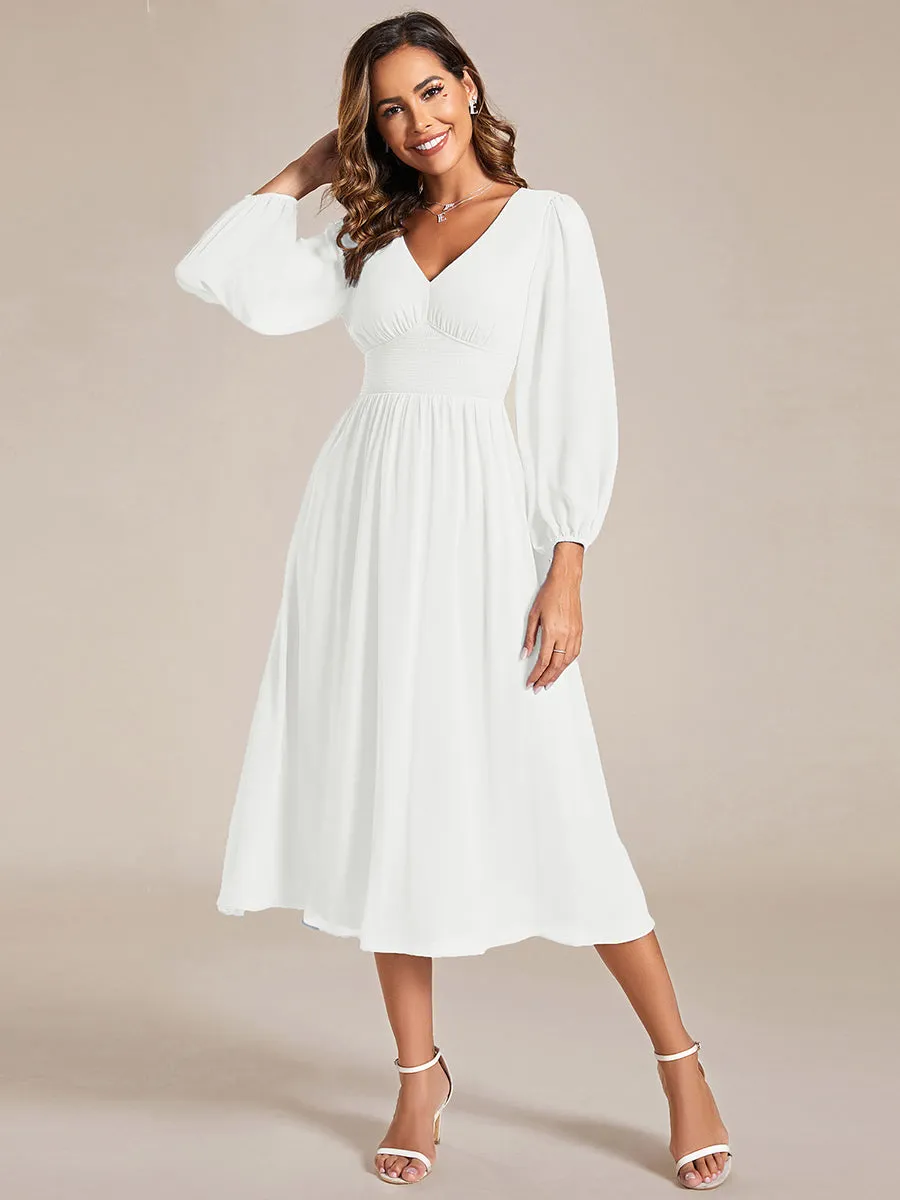 Knee Length Chiffon Wedding Guest Dresses With Long Sleeves