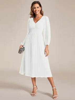 Knee Length Chiffon Wedding Guest Dresses With Long Sleeves