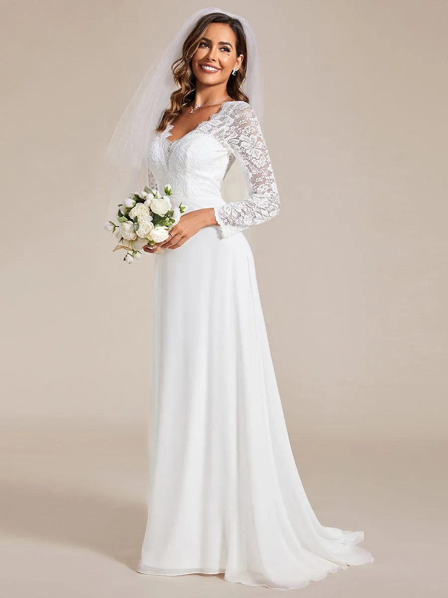 Lace Long Sleeves Eyelash Edge Bodycon Mermaid Chiffon Wedding Dress