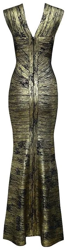 'Leslie' Woodgrain Foil Print Gown - (Various colors to choose from)