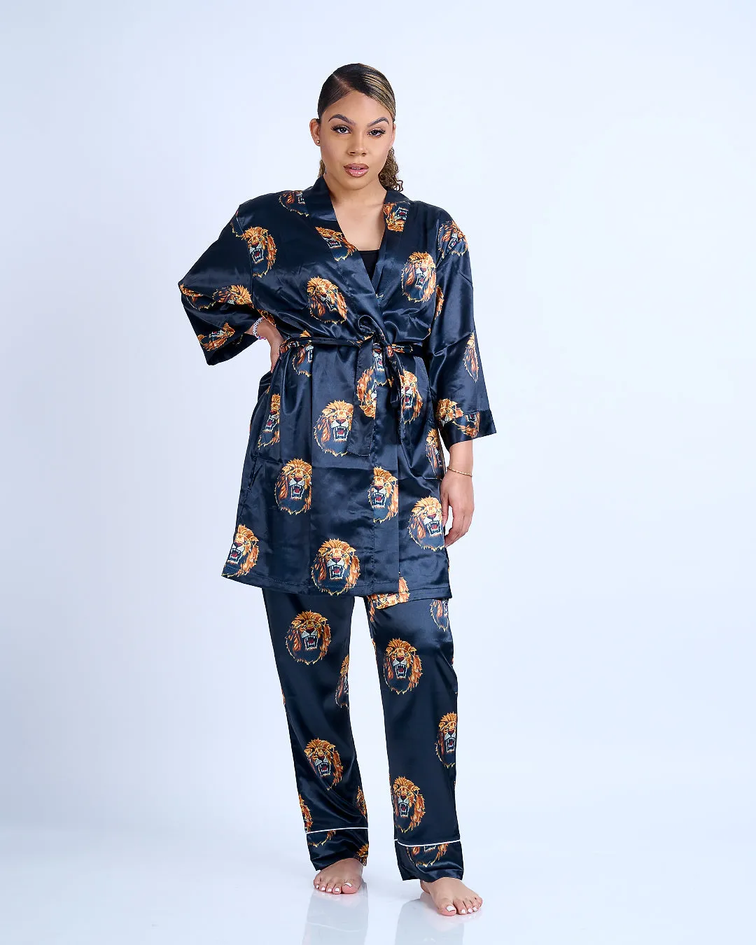 Lion Head African Print Satin Robe