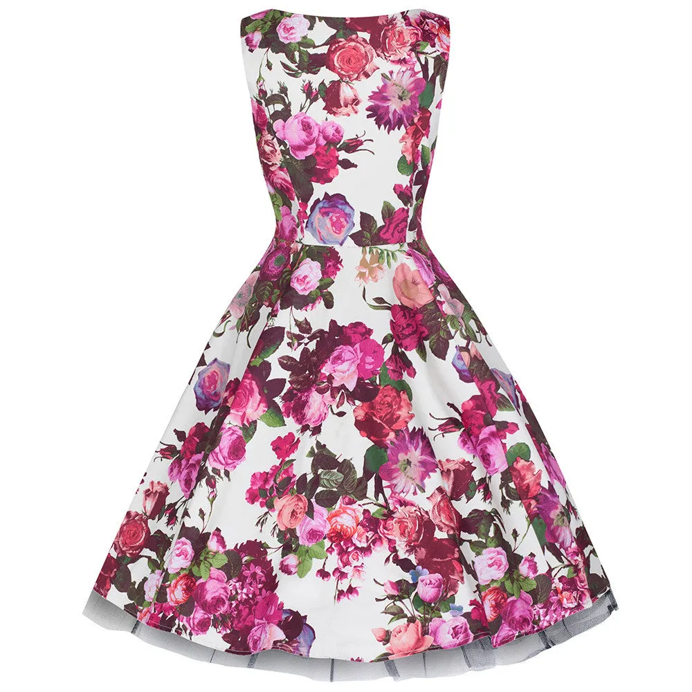 Little Kitty Girl's Cream White and Pink Floral Party Dress