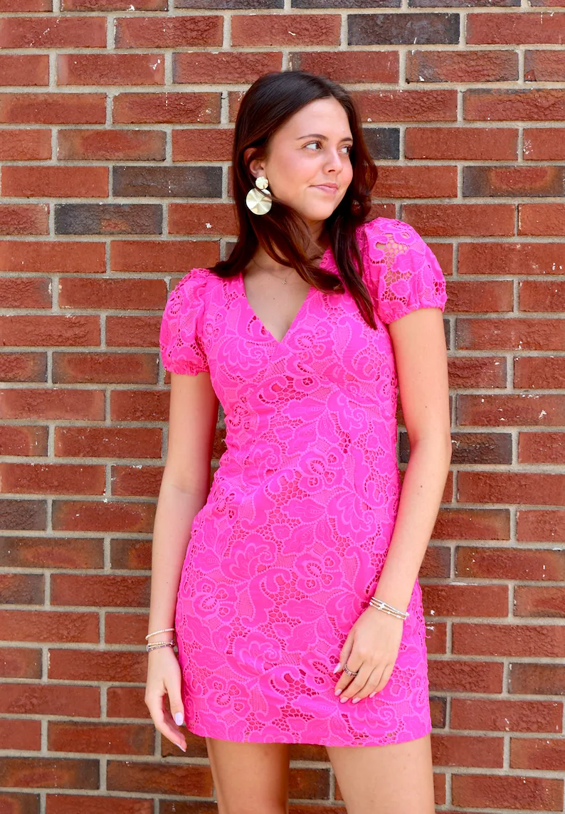 Lucy Lace Dress | Fuchsia