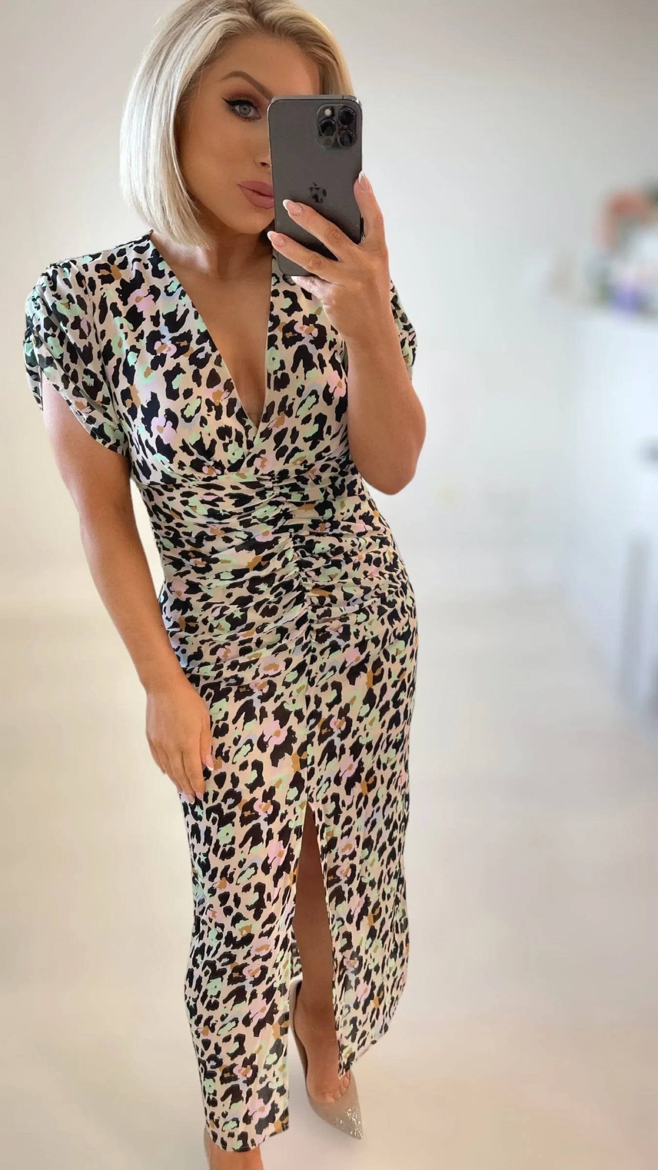 MADDIE RUCHED LEOPARD DRESS