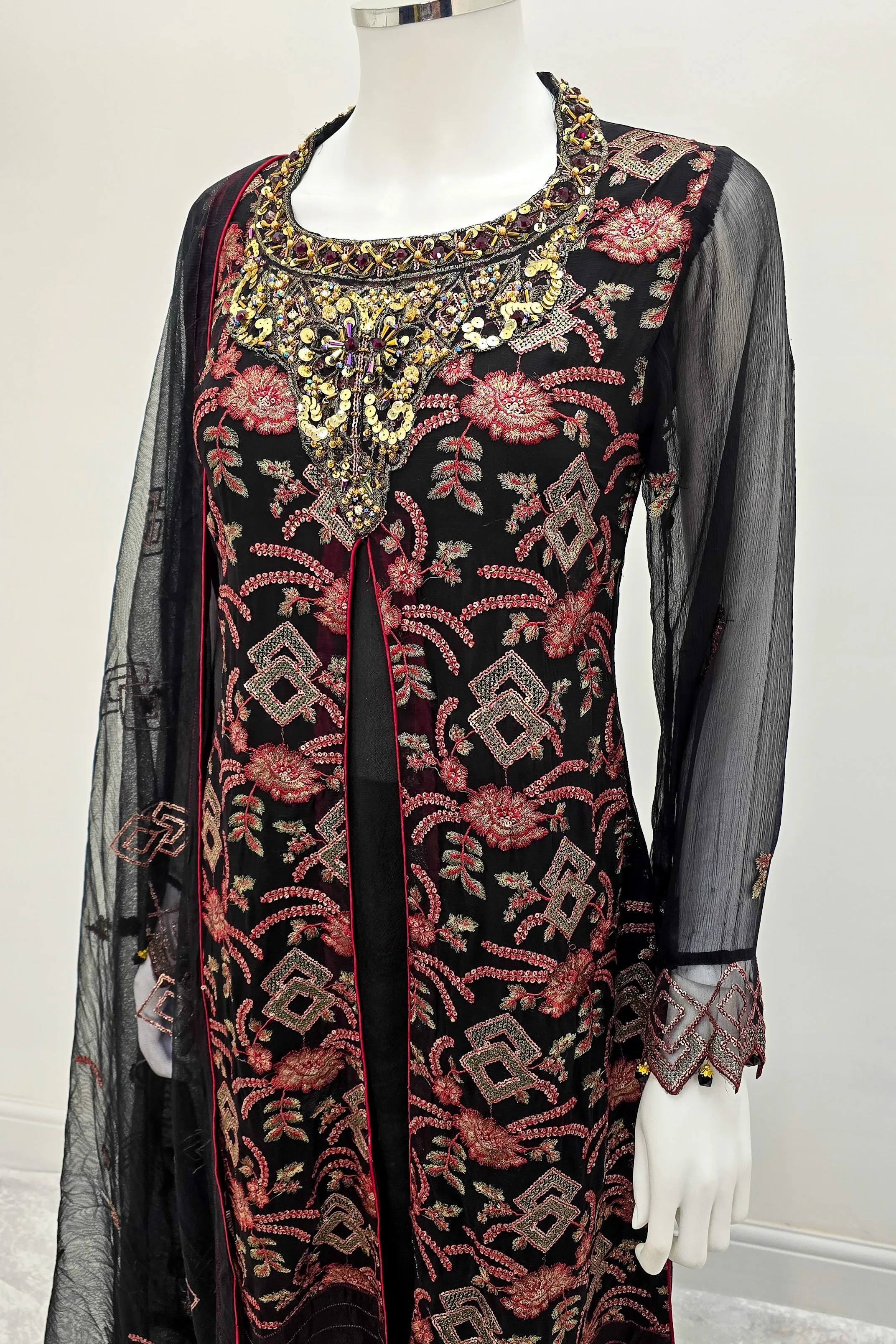 Maryam's Luxury Embroidered Chiffon Suit - Black