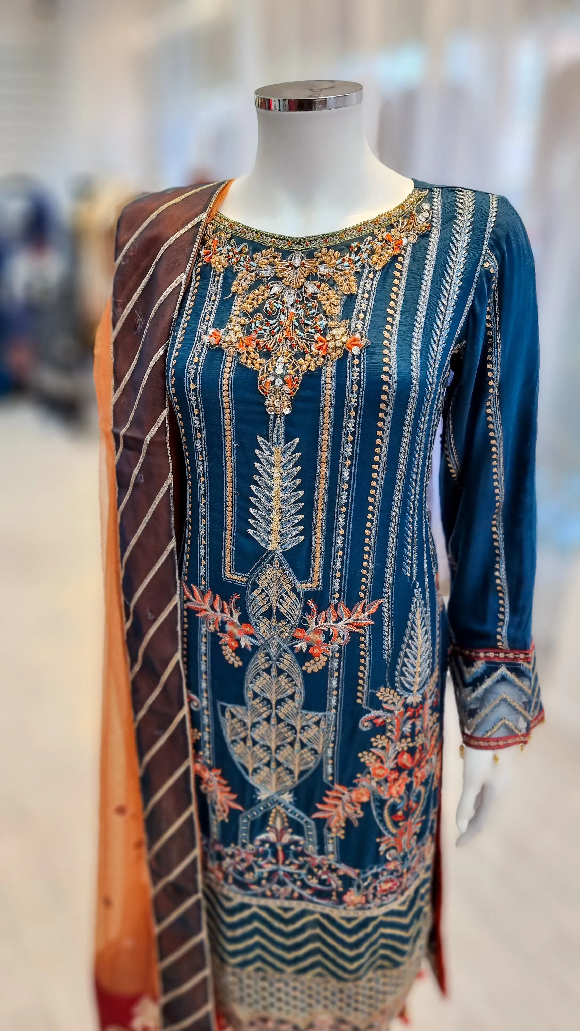 Maryam's Zinc Blue Luxury Chiffon Suit (PRET Premium Collection)