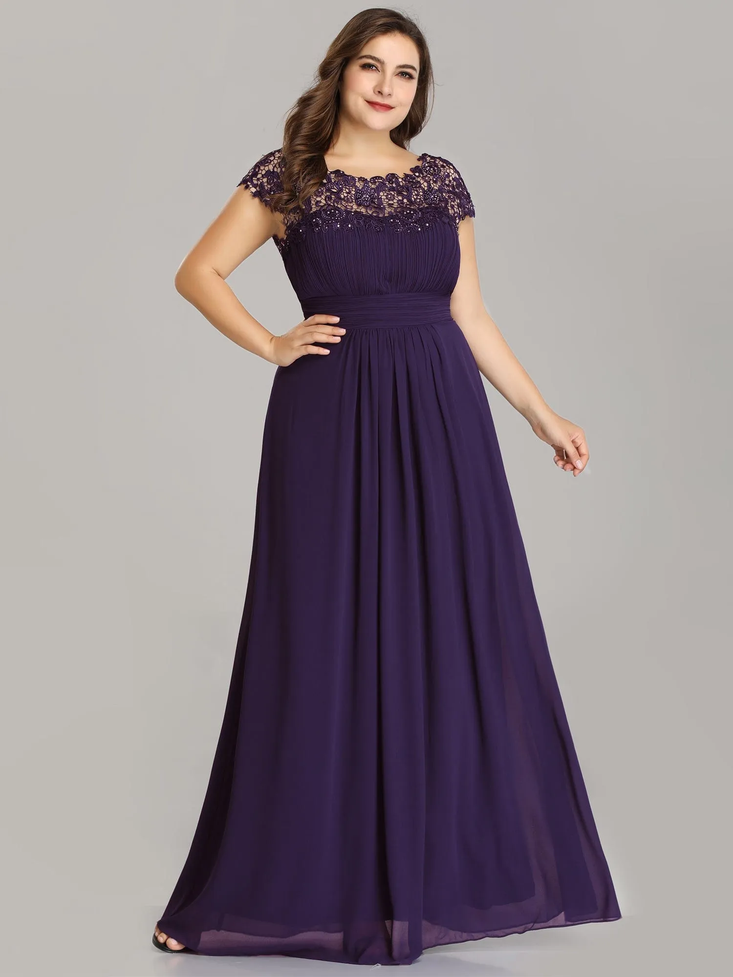 Maxi Lace Cap Sleeve Long Formal Evening Dress