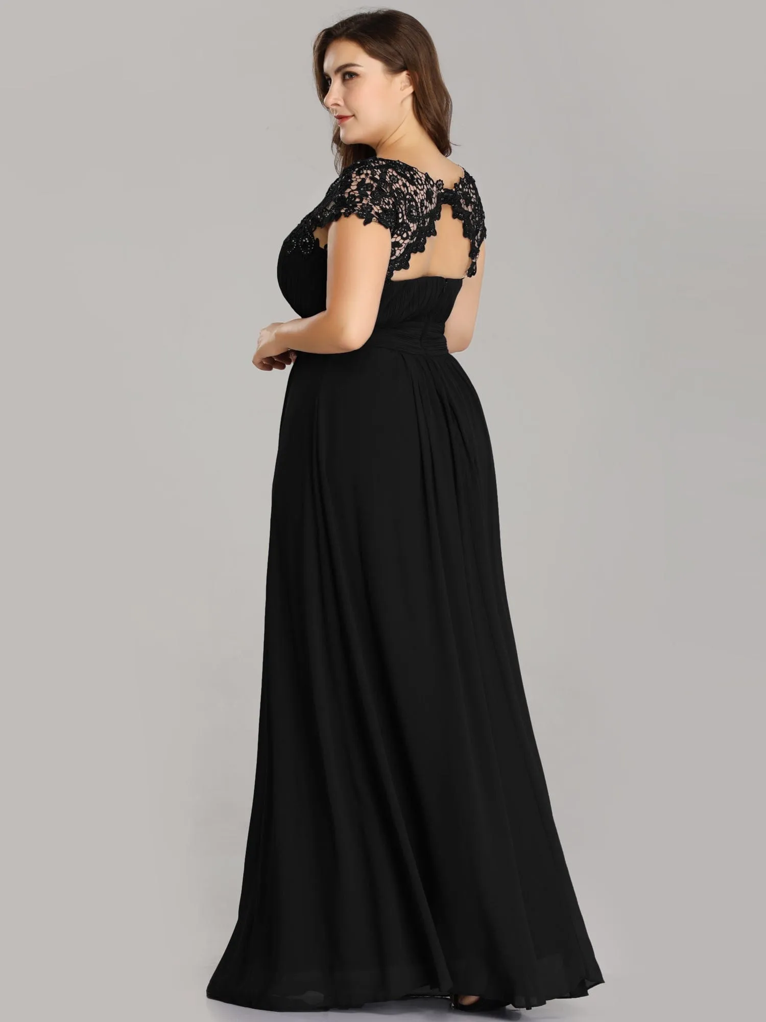 Maxi Lace Cap Sleeve Long Formal Evening Dress