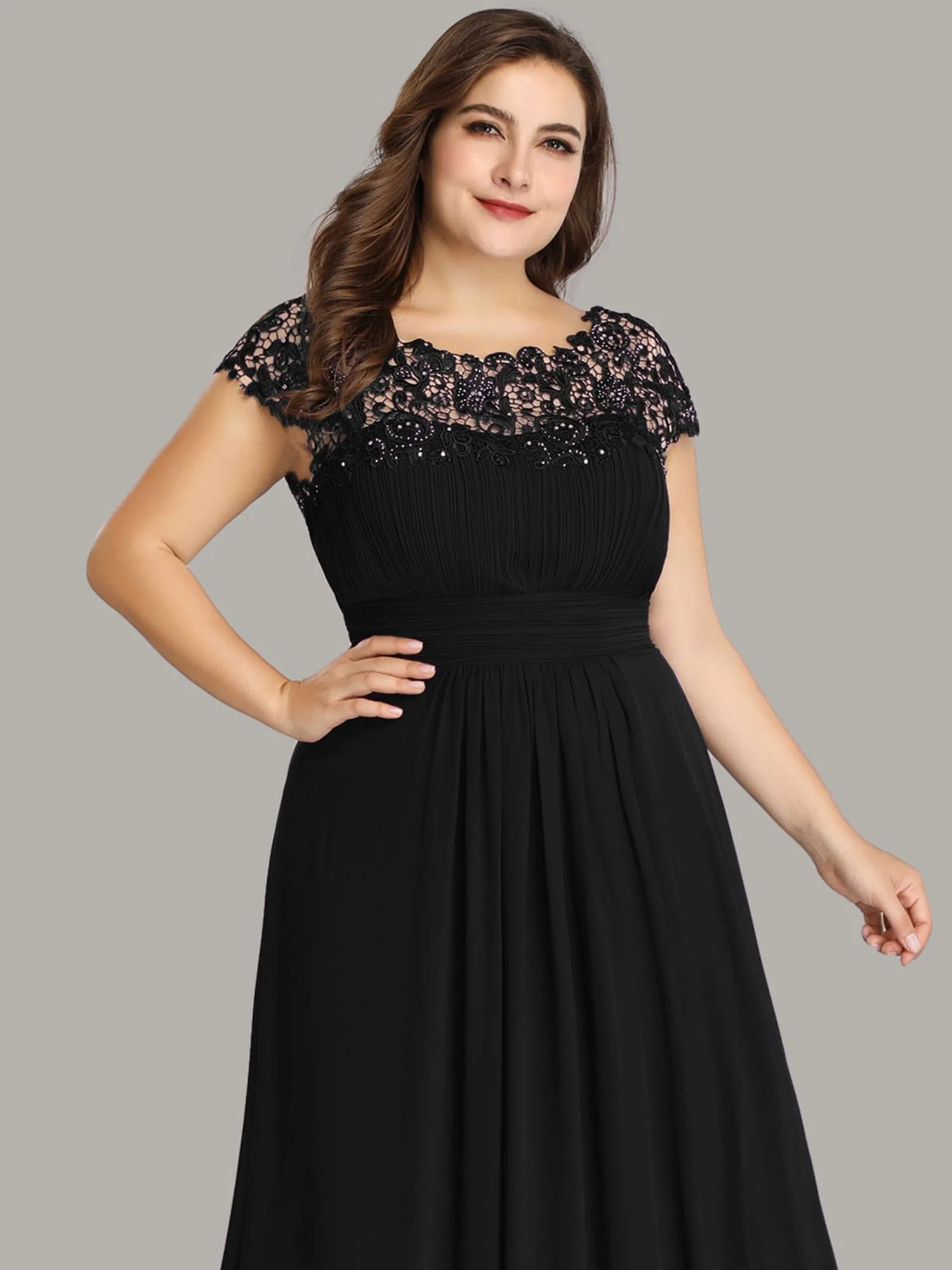 Maxi Lace Cap Sleeve Long Formal Evening Dress