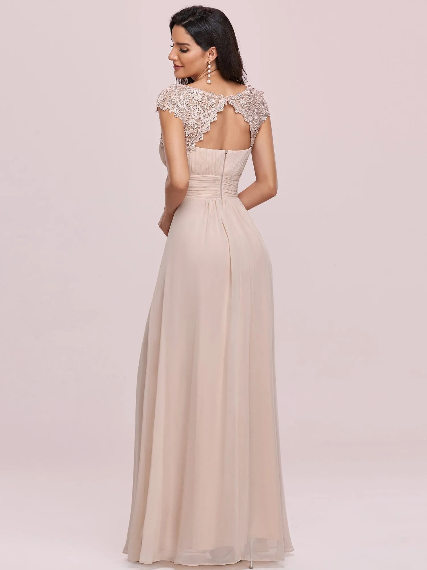 Maxi Lace Cap Sleeve Long Formal Evening Dress